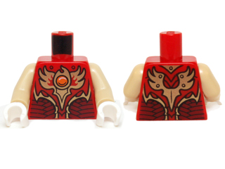 Torso Vest with Dark Red and Gold Armor with Scales and Orange Round Jewel (Fire Chi) Pattern / Tan Arms / White Hands