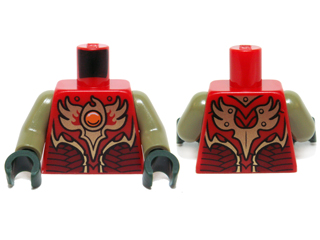 Torso Vest with Dark Red and Gold Armor with Scales and Orange Round Jewel (Fire Chi) Pattern / Olive Green Arms / Dark Green Hands