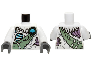 Torso Feathers, Bones, Sand Green Sash, Medium Lavender Sinew Patches and Dark Azure Round Jewel (Chi) Pattern / White Arms / Dark Bluish Gray Hands