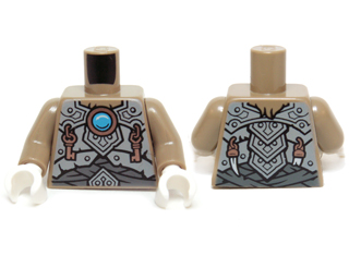 Torso Light Bluish Gray Scaled Armor, Copper Key Pendants and Blue Round Jewel (Chi) Pattern / Dark Tan Arms / White Hands