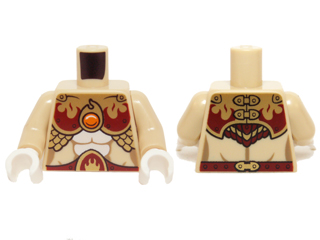 Torso Female with Dark Red and Gold Armor with Scales and Orange Round Jewel (Fire Chi) Pattern / Tan Arms / White Hands