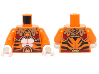 Torso Black Tiger Stripes, Dark Red and Gold Armor and Fire Chi Emblem Pattern / Orange Arms / White Hands