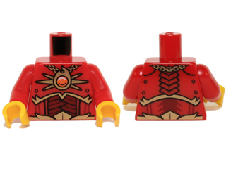 Torso Dark Red and Gold Armor and Necklace with Orange Round Jewel (Fire Chi) Pattern / Red Arms / Yellow Hands
