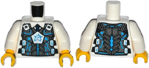 Torso Body Armor with Dark Azure Ultra Agents Logo on Silver Pentagon over Shirt and Dark Blue Tie Pattern / White Arms / Yellow Hands