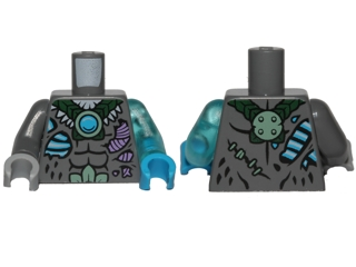 Torso Feathers, Scars and Blue Chi Pattern / Trans-Light Blue Arm Left / Dk Bluish Gray Arm Right / Dark Azure Hand Left / Lt Bluish Gray Hand Right