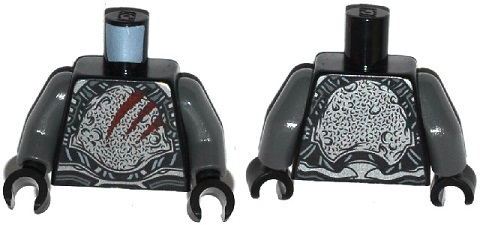 Torso Armor with Silver Exoskeleton and Dark Red Claw Scratch Marks Pattern / Dark Bluish Gray Arms / Black Hands