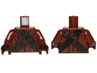 Torso SW Jawa with Dark Brown and Black Pouches and Straps Pattern / Reddish Brown Arms / Dark Brown Hands