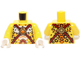 Torso Black Leopard Spots, Dark Red Straps and Orange Round Jewel (Fire Chi) Pattern / Yellow Arms / White Hands