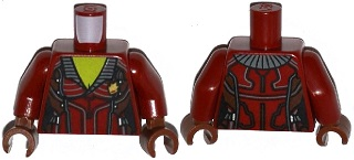 Torso Female Jacket Open Collar with Silver Buttons and Gold Badge, Lime Chest Pattern / Dark Red Arms / Reddish Brown Hands