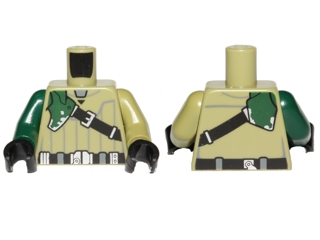 Torso SW Shirt with Diagonal Black Belt and Dark Green Pad Pattern (Kanan Jarrus) / Olive Green Arm Left / Dark Green Arm Right / Black Hands