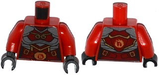 Torso Ninjago Female Samurai Armor with Gold Buckles and Flames Pattern / Red Arms / Black Hands