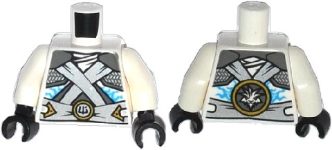 Torso Ninjago Shoulder Armor with Silver Belts and Ice Power Emblem Pattern / White Arms / Black Hands