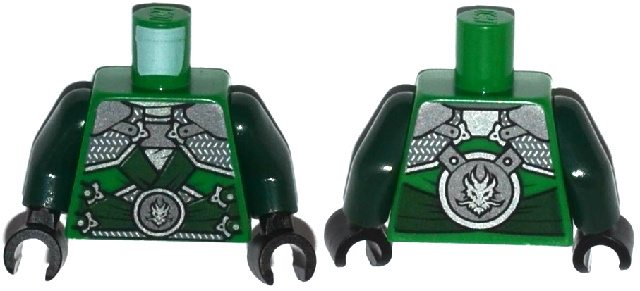 Torso Ninjago Shoulder Armor with Dark Green Belts and Dragon Emblem Pattern / Dark Green Arms / Black Hands