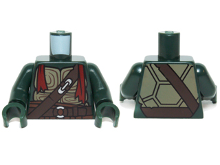 Torso Turtle Shell with Dark Brown Belts, Silver Buckles and Dark Red Bandana Pattern / Dark Green Arms / Dark Green Hands