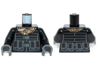 Torso Jacket with Straps, Belt with Pouches and Plaid Bandana Pattern / Black Arms / Dark Bluish Gray Hands