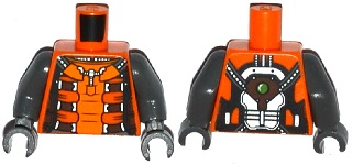 Torso Spacesuit with Brown and Orange Straps and Green Light on Reverse Pattern / Dark Bluish Gray Arms / Dark Bluish Gray Hands