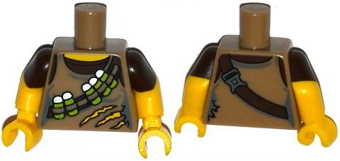 Torso Torn Tank Top with Ammunition Belt over Dark Brown Shirt Pattern / Yellow Arms with Molded Dark Brown Short Sleeves Pattern / Yellow Hands