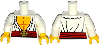 Torso Open Shirt with Frills, Red Waist Sash and Gold Helm Buckle Pattern / White Arms / Yellow Hands