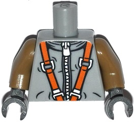 Torso Spacesuit with Silver Zipper and Orange Harness Pattern / Dark Tan Arms / Dark Bluish Gray Hands