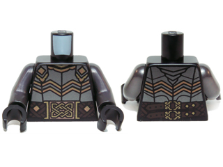 Torso LotR Armor with Dark Brown Woven Belt and Gold Buckles Pattern / Pearl Dark Gray Arms / Black Hands
