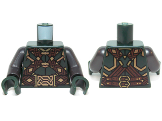 Torso LotR Armor with Dark Brown and Gold Woven Straps and Belt and Large Gold Buckle Pattern / Pearl Dark Gray Arms / Dark Green Hands