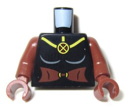 Torso Female with Yellow Cross X-Men Logo and Reddish Brown Midriff Pattern / Reddish Brown Arms / Reddish Brown Hands