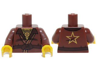 Torso Ninjago Robe with Open Shirt Collar, Belt, Gold Chain with Star Pendant and Gold Star on Back Pattern / Reddish Brown Arms / Yellow Hands