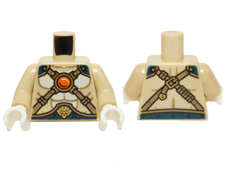 Torso Chima Bare Chest with Body Lines, Gold Crossing Straps and Blue Round Jewel (Chi) Pattern / Tan Arms / White Hands