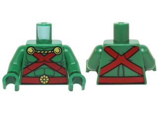 Torso Muscles Outline with Red Straps and Belt, Yellow Clasps and Cord Pattern / Green Arms / Green Hands