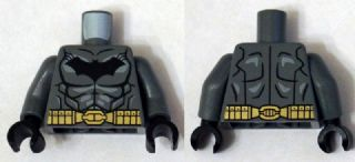 Torso Batman Logo with Muscles, Light Bluish Gray Shadow and Gold Belt Pattern / Dark Bluish Gray Arms / Black Hands
