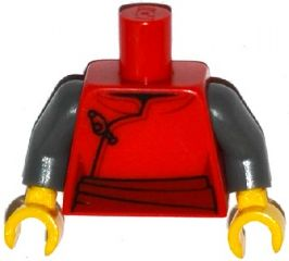 Torso Samurai Robe Female with Black Clasp and Dark Red Sash Pattern / Dark Bluish Gray Arms / Yellow Hands