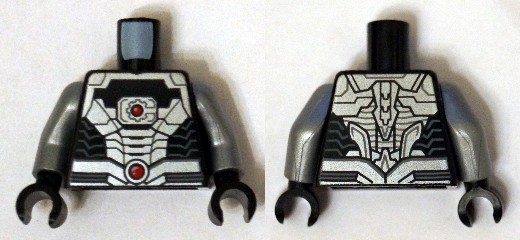 Torso Black and Silver Armor Plating with 2 Red Circles Pattern (Cyborg) / Flat Silver Arms / Black Hands