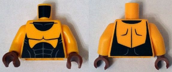 Torso Muscles Outline with Black Suit Pattern / Bright Light Orange Arms / Reddish Brown Hands