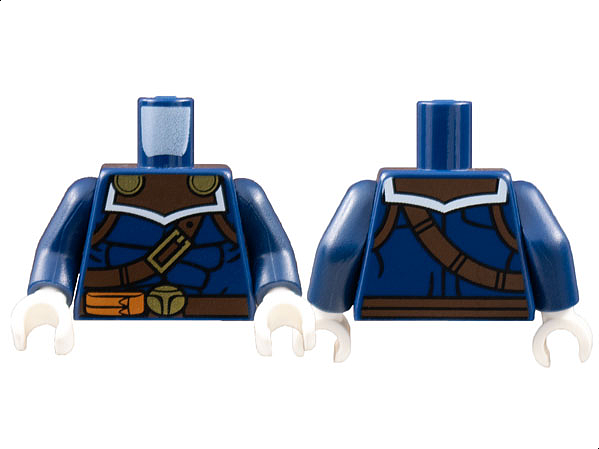 Torso Muscles Outline with Reddish Brown Belts with Gold Buckles Pattern / Dark Blue Arms / White Hands