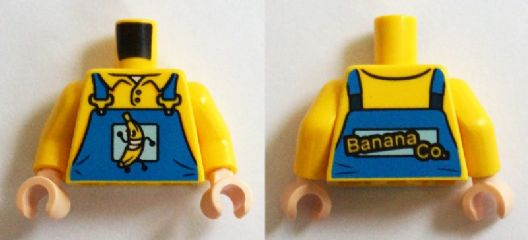 Torso Overalls Blue with Running Banana and 'Banana Co.' on Reverse Pattern / Yellow Arms / Light Nougat Hands