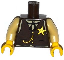 Torso Western Sheriff Star Badge, Vest, Gold Chain, Black Tie Pattern / Tan Arms / Yellow Hands