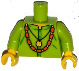 Torso Shirt with Gold Pendant and Orange Bead Necklace Pattern / Lime Arms / Yellow Hands