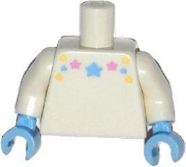 Torso with Bright Light Blue, Bright Light Yellow, and Bright Pink Stars Pattern / White Arms / Bright Light Blue Hands