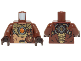 Torso Fur with Gold Mechanical Armor, Pouch and Fire Chi Emblem Pattern / Reddish Brown Arms / Dark Brown Hands