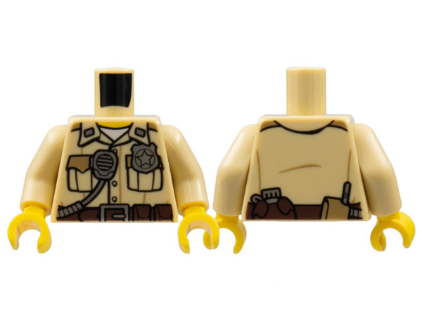 Torso Police Shirt with Pockets, Silver Radio and Badge, Brown Belt with Canteen and Phone Pattern / Tan Arms / Yellow Hands