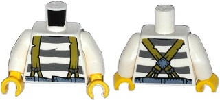 Torso Town Prisoner Olive Green Suspenders over Shirt with Dark Bluish Gray Prison Stripes Pattern / White Arms / Yellow Hands