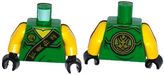 Torso Ninjago Robe with Gold Asian Characters on Black Sash and Lloyd Power Emblem Pattern / Yellow Arms / Black Hands
