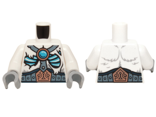 Torso Fur with Sand Blue Belt and Straps, Copper Buckle, Glowing Bones and Dark Azure Round Jewel (Chi) Pattern / White Arms / Light Bluish Gray Hands