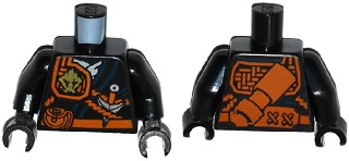 Torso Ninjago Robe with Belt with Pouch, Knife, Scabbard and Earth Power Emblem Pattern / Black Arms / Black Hands