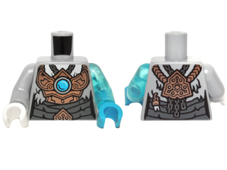 Torso Mummy Wrappings and Copper Armor with Blue Chi Pattern / Trans-Light Blue Arm Left / Light Bluish Gray Arm Right / Dark Azure Hand Left / White Hand Right