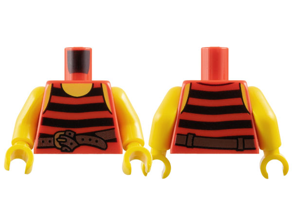 Torso Pirate Tank Top with Black Horizontal Stripes, Dark Brown Belt with Gold Buckle, Yellow Neck and Shoulders Pattern / Yellow Arms / Yellow Hands