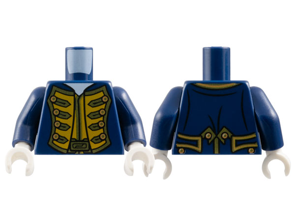 Torso Pirate Bluecoat Governor Pattern / Dark Blue Arms / White Hands
