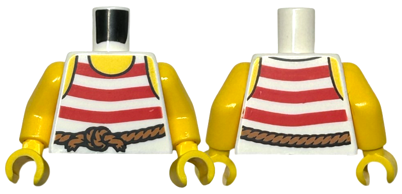 Torso Pirate Tank Top with Red Horizontal Stripes, Dark Orange Rope Belt, Yellow Neck and Shoulders Pattern / Yellow Arms / Yellow Hands