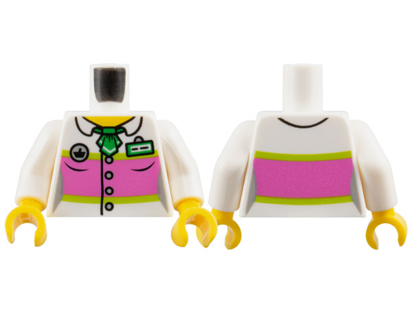 Torso Female Blouse with Buttons, Dark Pink Panel and Name Badge Pattern / White Arms / Yellow Hands