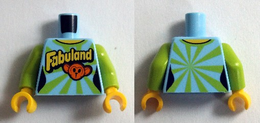 Torso Female Top with Lime Rays, 'Fabuland' Text, and Monkey Face Pattern / Lime Arms / Yellow Hands